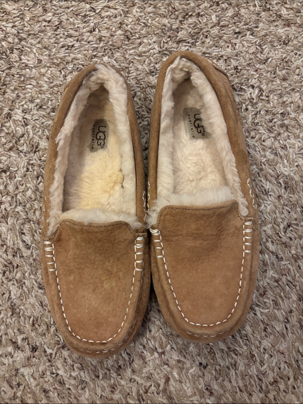 UGG Chestnut/Tan Suede Shearling Moccasin Slippers